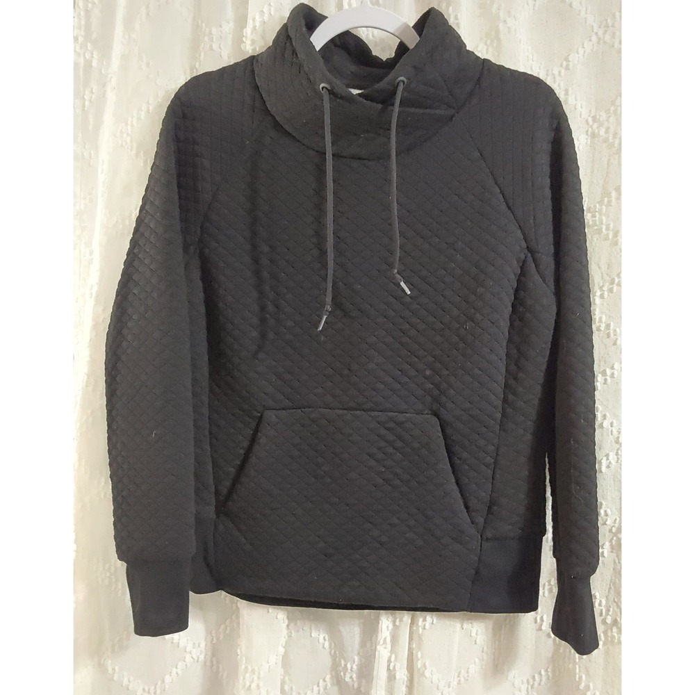 Green Tea Womens Black Quilted Funnel Neck Pullover Sweatshirt Small Raglan